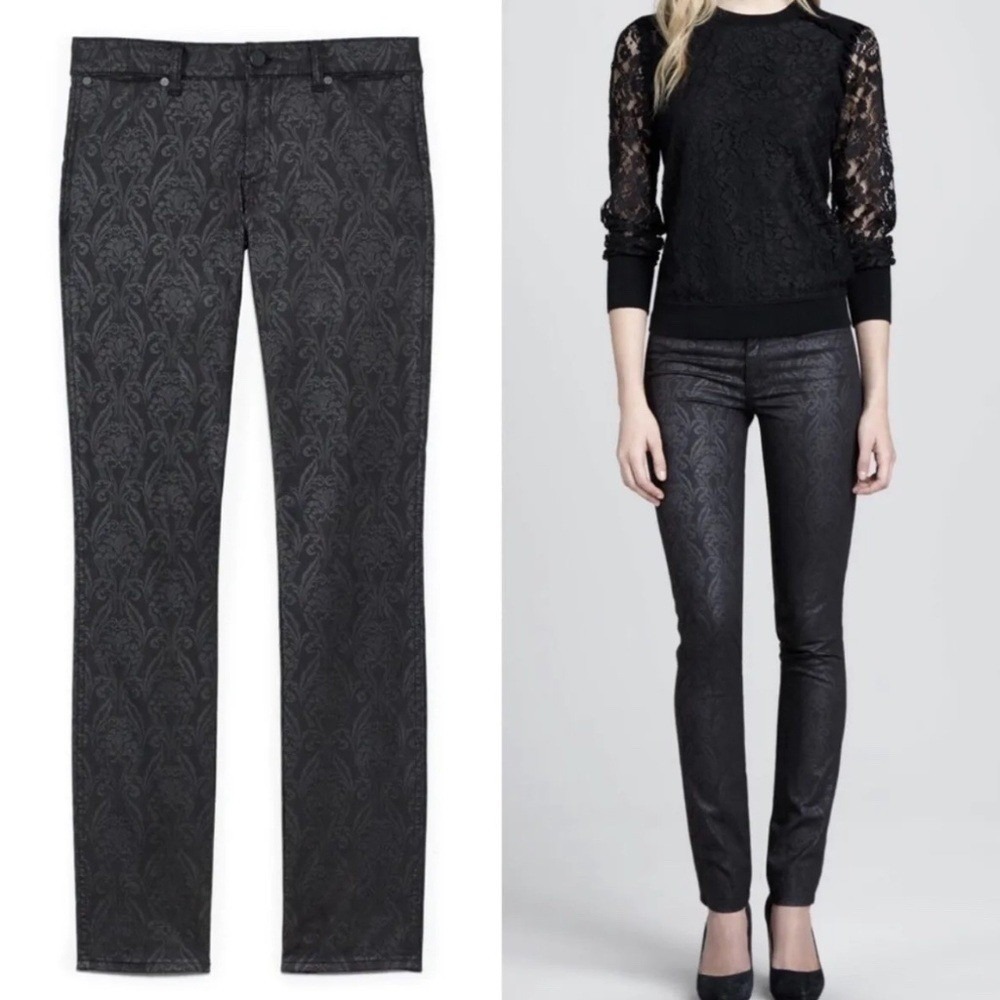 Tory Burch‎ Honour Floral Lattice Jeans Pants Black
